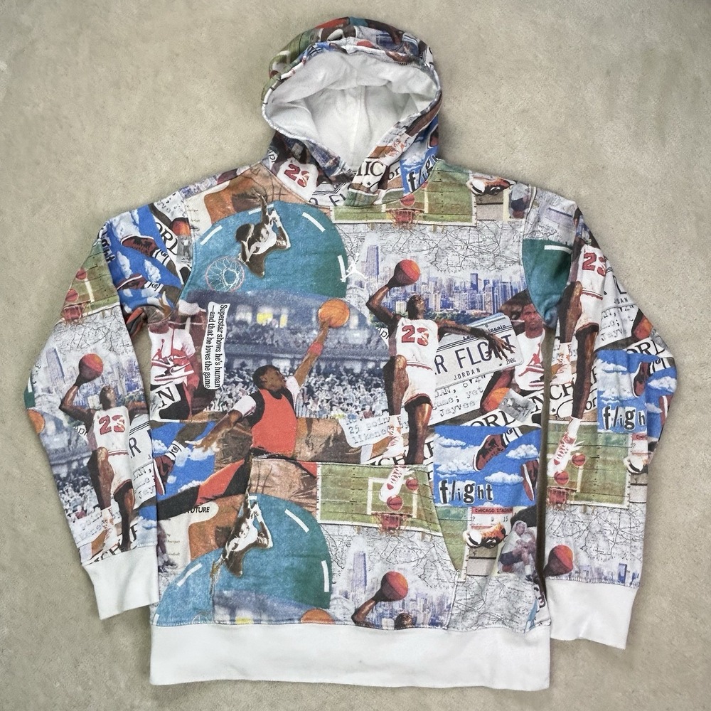 Nike Jordan MJ Brooklyn Hoodie Youth XL All Over Print Fleece Pullover